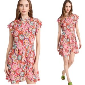 Shoshanna Tribeca Floral Print Faux Wrap Draped Mini Dress in Poppy Multi - 10